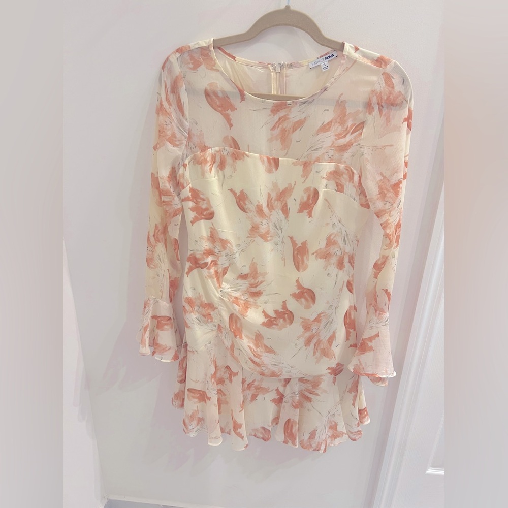 Floral Sheer Women's Dress- Cream and Pink